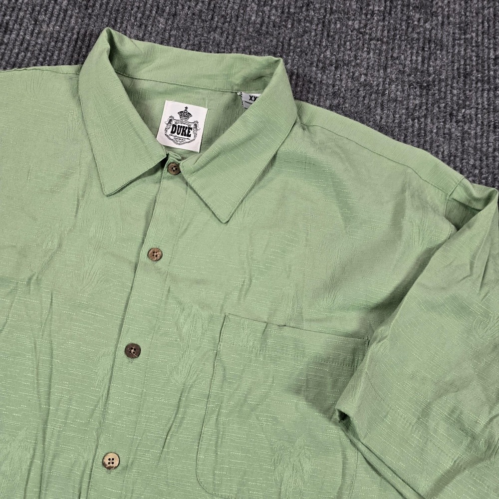 Duke Kahanamoku Shirt Mens 2XL‎ Green Solid Hawaiian Short Sleeve Button Up Camp